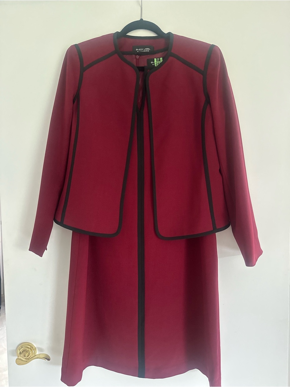 Women's Maroon with Black Trim Blazer with matching Sheath Dress